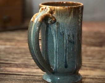 Hand thrown stoneware pottery mug Standard Style Volcano Blue