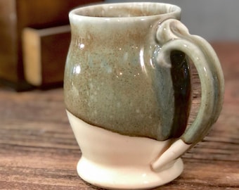 White Stone Hand Thrown Stoneware Pottery Mug Barrel Style