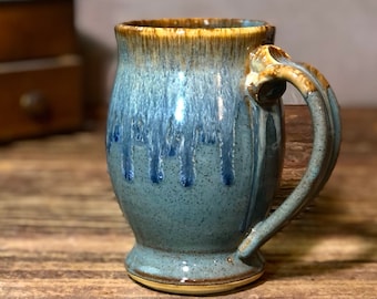 Volcano Blue Hand Thrown Stoneware Pottery Mug Barrel Style