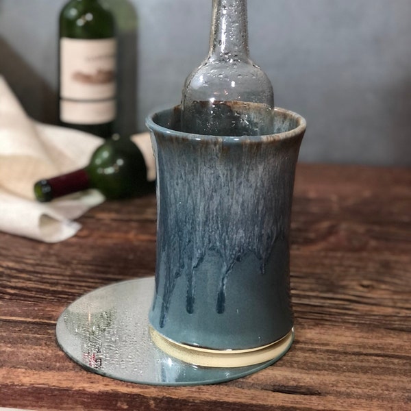 Wine Chiller Utensil Holder Volcano Blue Pottery Stoneware