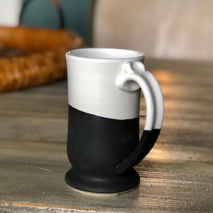 White Black Hand Thrown Stoneware Pottery Mug Standard Style