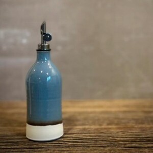 Handmade Ceramic Classic Olive Oil Dispenser | Riverdrift Blue Stoneware Pourer | Vinegar Cruet