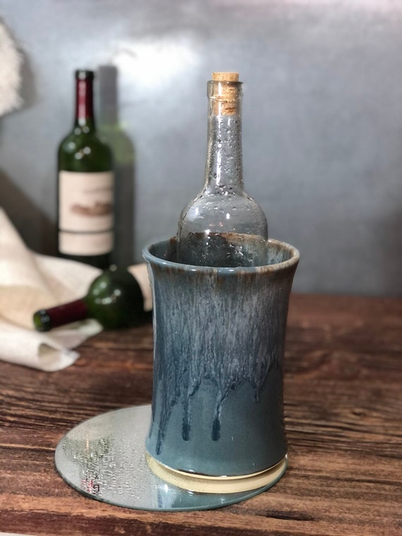 Wine Chiller Utensil Holder Volcano Blue Pottery Stoneware Etsy