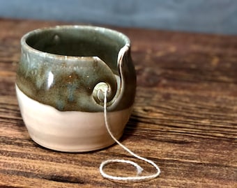 Yarn Bowl hand thrown stoneware White Stone knitting crochet