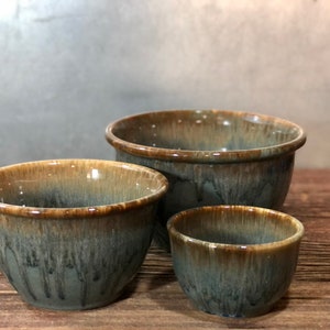 Handthrown Bowl Large and Medium Nesting Volcano Blue Stoneware Pottery