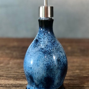 Handthrown Stoneware Soap Lotion Dispenser Pump Midnight Blue Wide