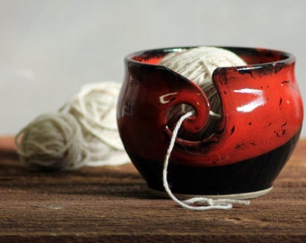 Yarn Bowl hand thrown stoneware Saigon Red black knitting crochet