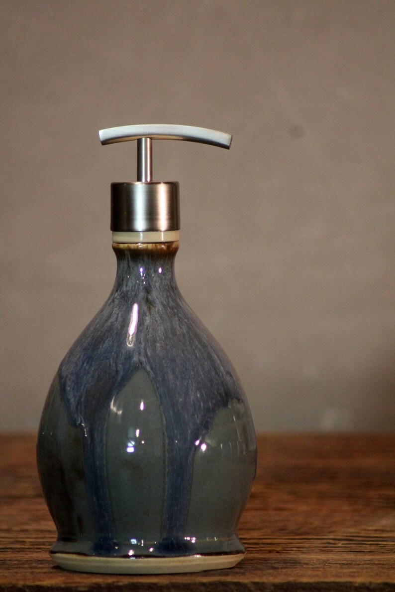 Hand Thrown Stoneware Soap Lotion Dispenser Pump Volcano Blue Etsy