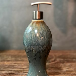 Handthrown Stoneware Soap Lotion Dispenser Pump Volcano Blue Tall