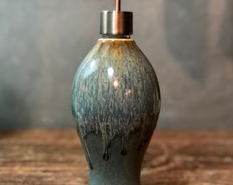 Handthrown Stoneware Soap Lotion Dispenser Pump Volcano Blue Tall