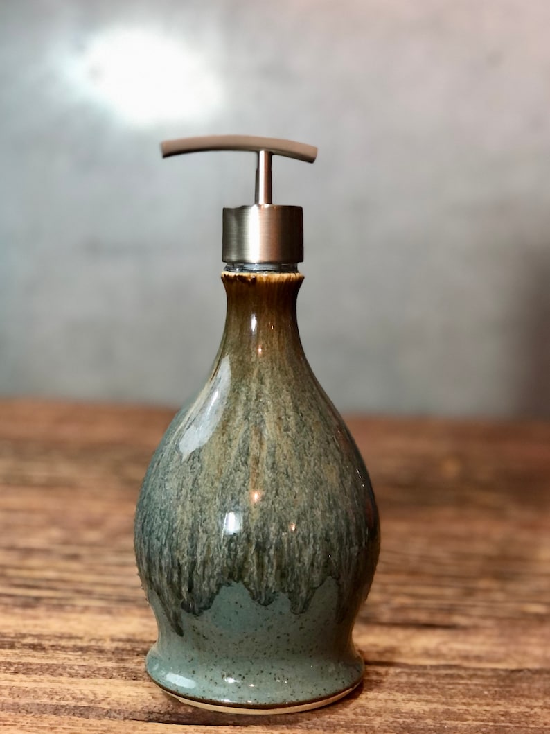Hand Thrown Stoneware Soap Lotion Dispenser Pump Volcano Blue Etsy