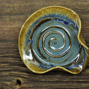 Stoneware pottery spoon rest Volcano Blue