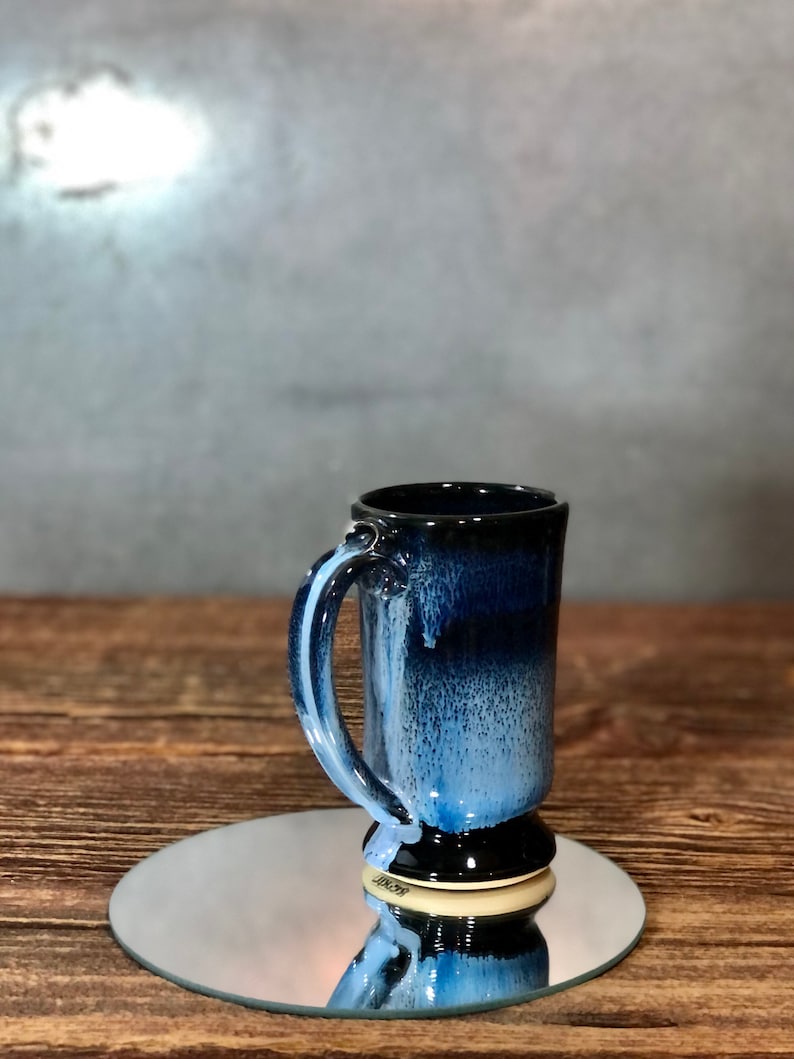 Hand Thrown Midnight Blue Pottery Mug Standard Style Pottery Stoneware image 2