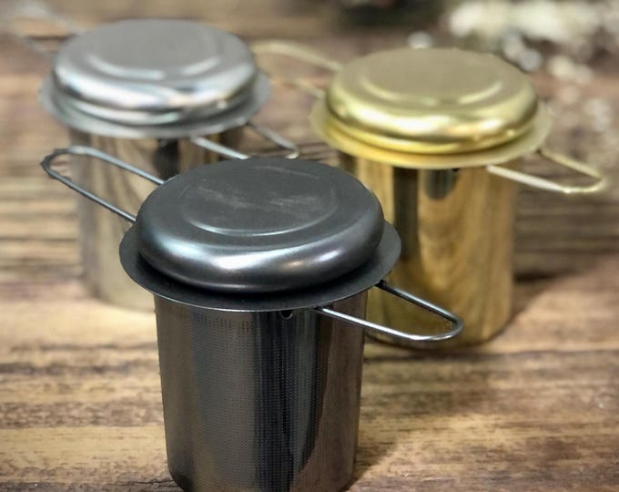 Tea Infuser Strainer with Lid | Universal Basket for Steeping Loose Leaf Tea | Stainless | Gold | Black Stainless