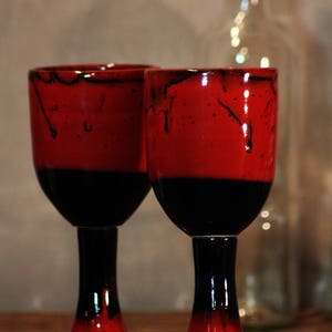 Saigon Red Stoneware Wine Goblets Pottery Handthrown Black image 2