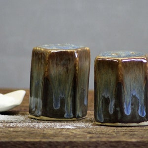 Stoneware pottery Salt and Pepper Shaker set Volcano Blue Short