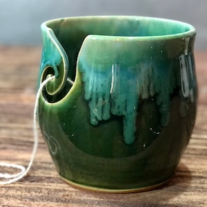 Yarn Bowl hand thrown stoneware Rainbow Trout turquoise knitting crochet