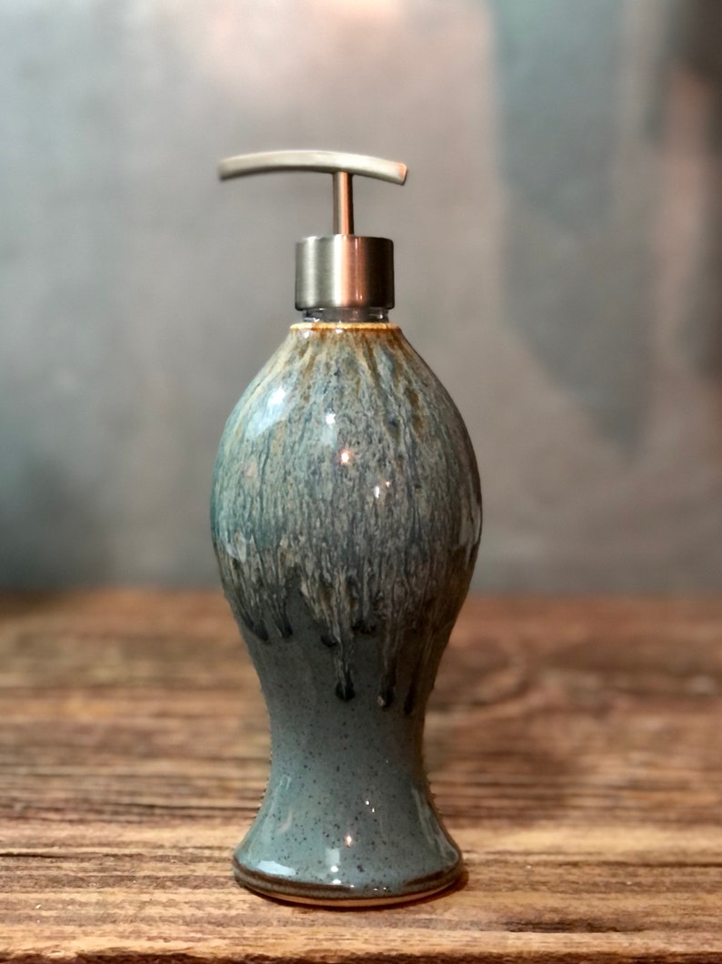 Handthrown Stoneware Soap Lotion Dispenser Pump Volcano Blue Etsy