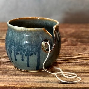 Yarn Bowl hand thrown stoneware Volcano Blue grey knitting crochet