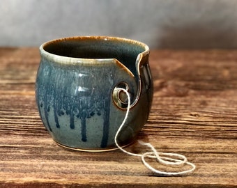 Yarn Bowl hand thrown stoneware Volcano Blue grey knitting crochet