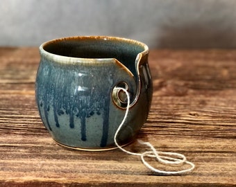 Yarn Bowl hand thrown stoneware Volcano Blue grey knitting crochet