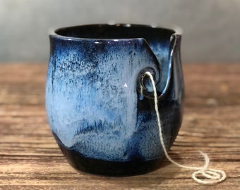 Yarn Bowl hand thrown stoneware Midnight Blue black knitting crochet