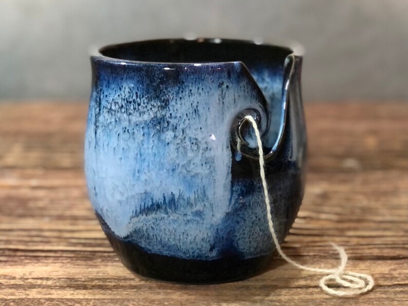 Yarn Bowl Hand Thrown Stoneware Midnight Blue Black Knitting Etsy