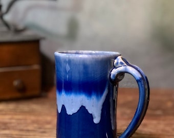 Hand Thrown Snowflake Blue Pottery Mug Standard Style