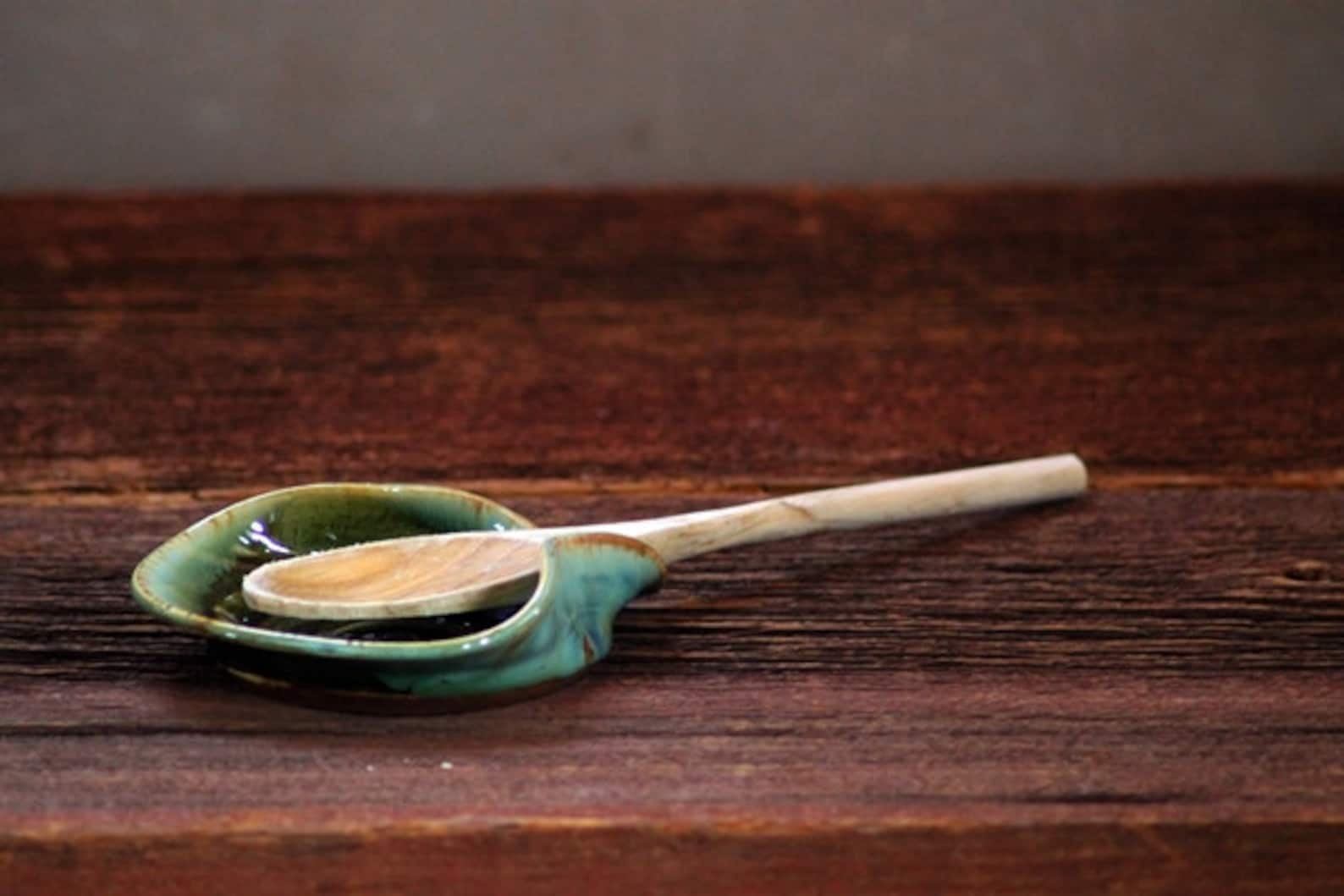Stoneware Pottery Spoon Rest Rainbow Trout Green Turquoise Etsy