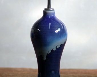 Hand thrown Stoneware Oil Vinegar Pour Snowflake Blue Vinegar Soap Sauce Pourer Bottle