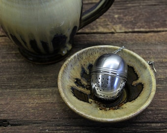 Small Bowl Hand Thrown Stoneware Mocha Drip Brown Tan Cream