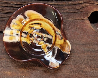 Stoneware pottery spoon rest Mocha Drip Caramel Coffee tone