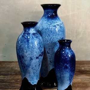 Wheel Thrown stoneware pottery Vase Midnight Blue Large Medium and Small