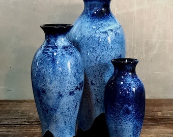 Wheel Thrown stoneware pottery Vase Midnight Blue Large Medium and Small