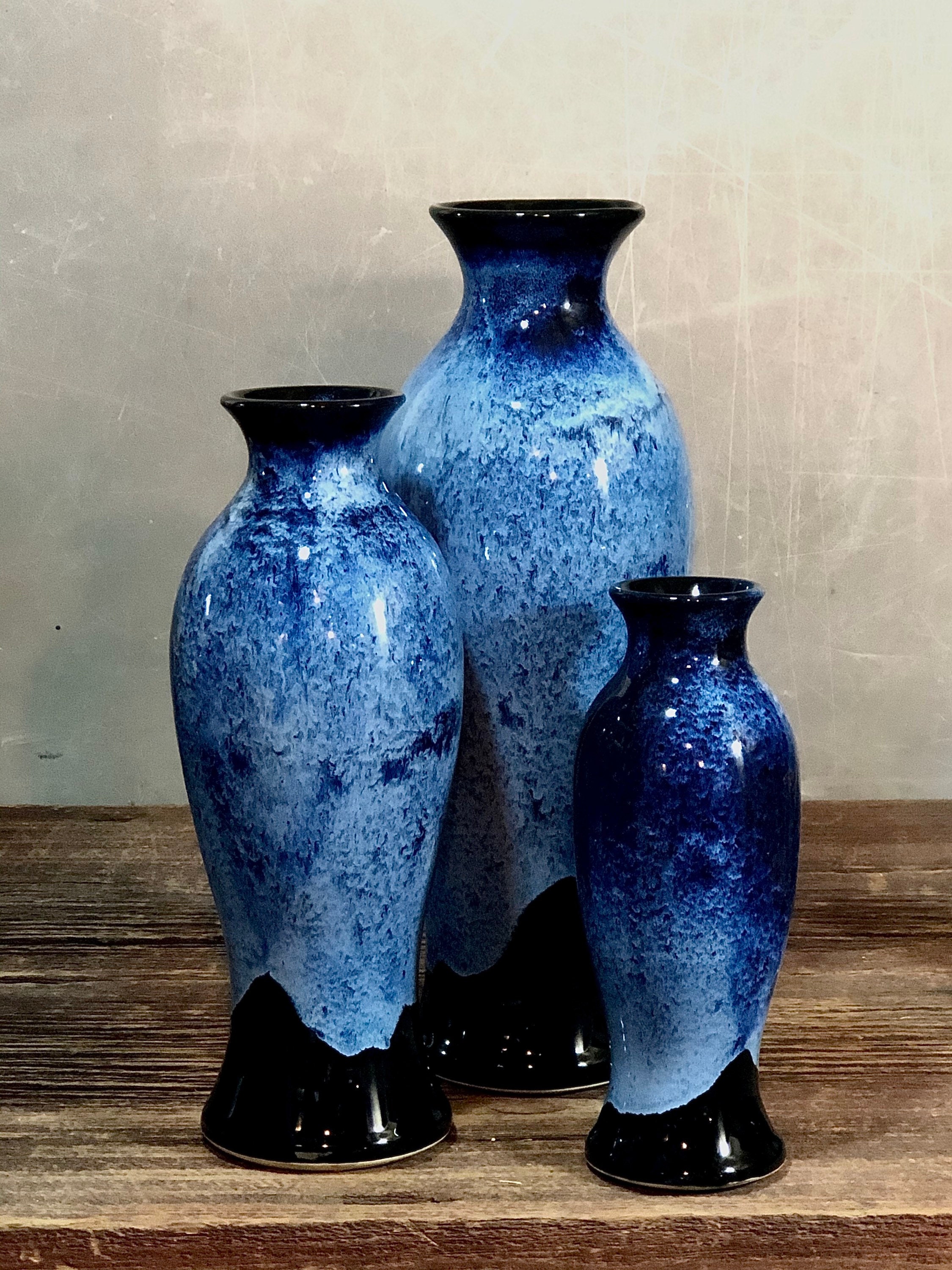 Wheel Thrown Stoneware Pottery Vase Midnight Blue Large Medium and