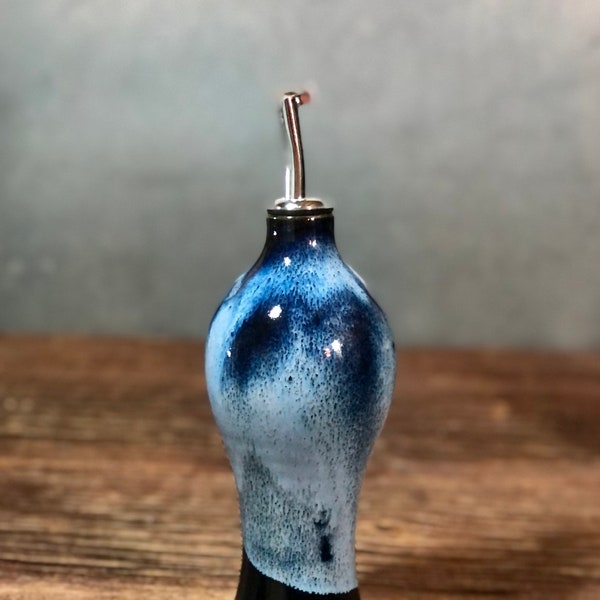 Hand thrown Stoneware Oil Vinegar Pour Midnight Blue Oil Vinegar Soap Pourer bottle