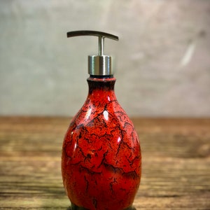 Handthrown Stoneware Soap Lotion Dispenser Pump Saigon Red Black Wide