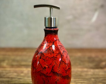 Handthrown Stoneware Soap Lotion Dispenser Pump Saigon Red Black Wide