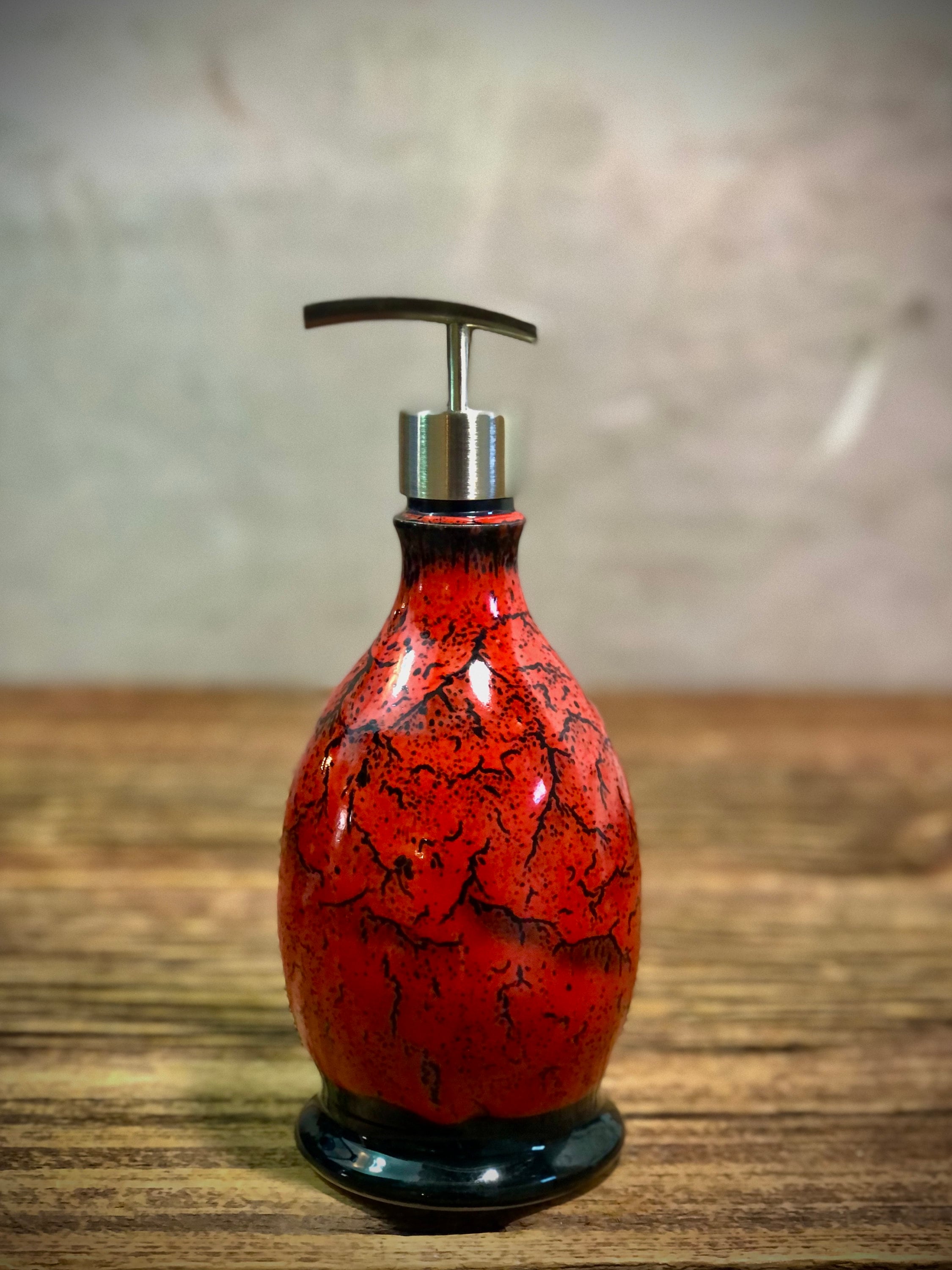 Handthrown Stoneware Soap Lotion Dispenser Pump Saigon Red Black Wide Etsy Canada