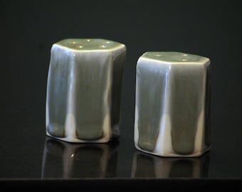 Stoneware pottery Salt and Pepper Shaker set White Stone Short
