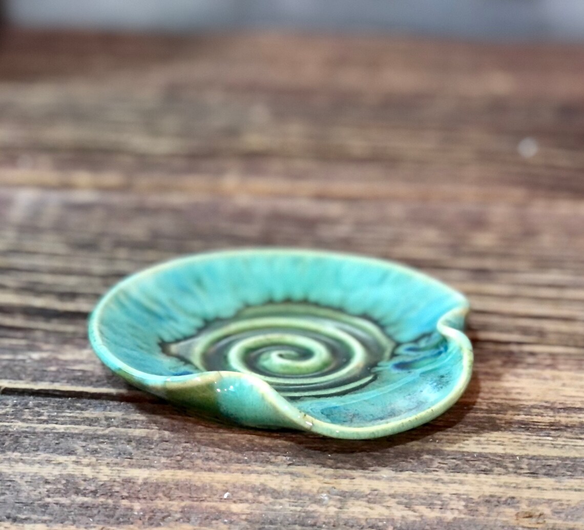 Stoneware Pottery Spoon Rest Rainbow Trout Green Turquoise Etsy