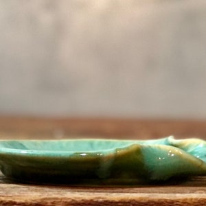 Stoneware pottery spoon rest Rainbow Trout Green Turquoise tone image 3
