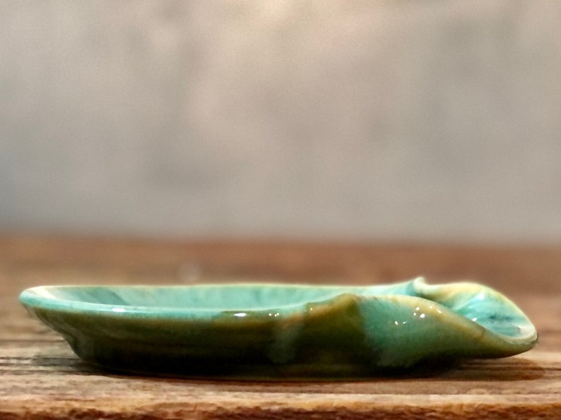 Stoneware pottery spoon rest Rainbow Trout Green Turquoise tone image 3