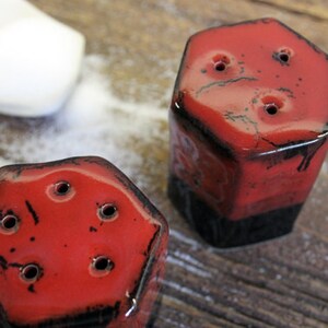 Stoneware Pottery Salt and Pepper Shaker Set Saigon Red Short image 2