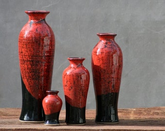 Wheel Thrown stoneware pottery Vase Saigon Red