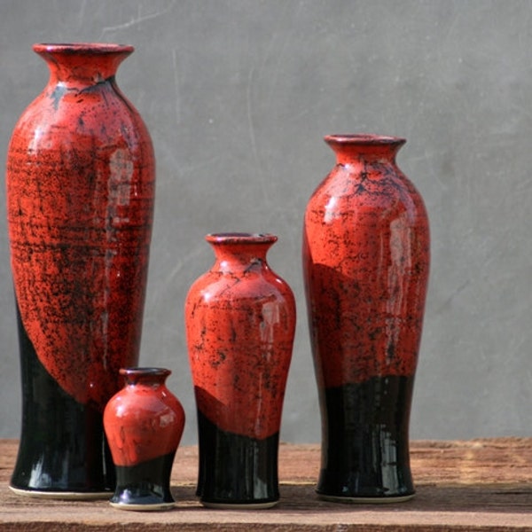 Wheel Thrown stoneware pottery Vase Saigon Red