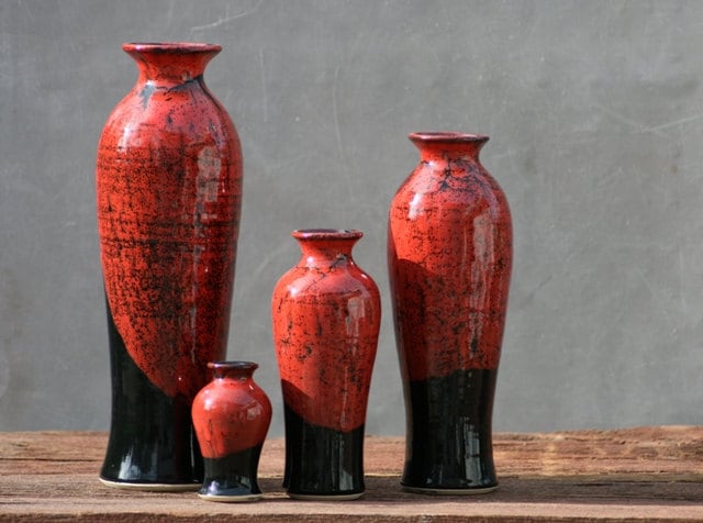 Wheel Thrown stoneware pottery Vase Saigon Red