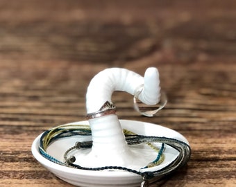 Twisted Stoneware pottery Ring and Jewelry Holder Rest White