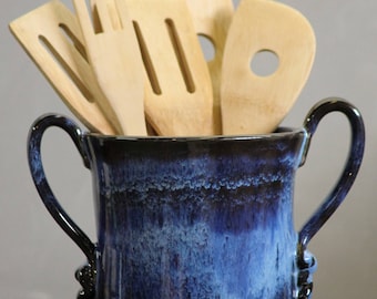 Wine Chiller Utensil Holder Midnight Blue Handthrown Stoneware AviOr Pottery