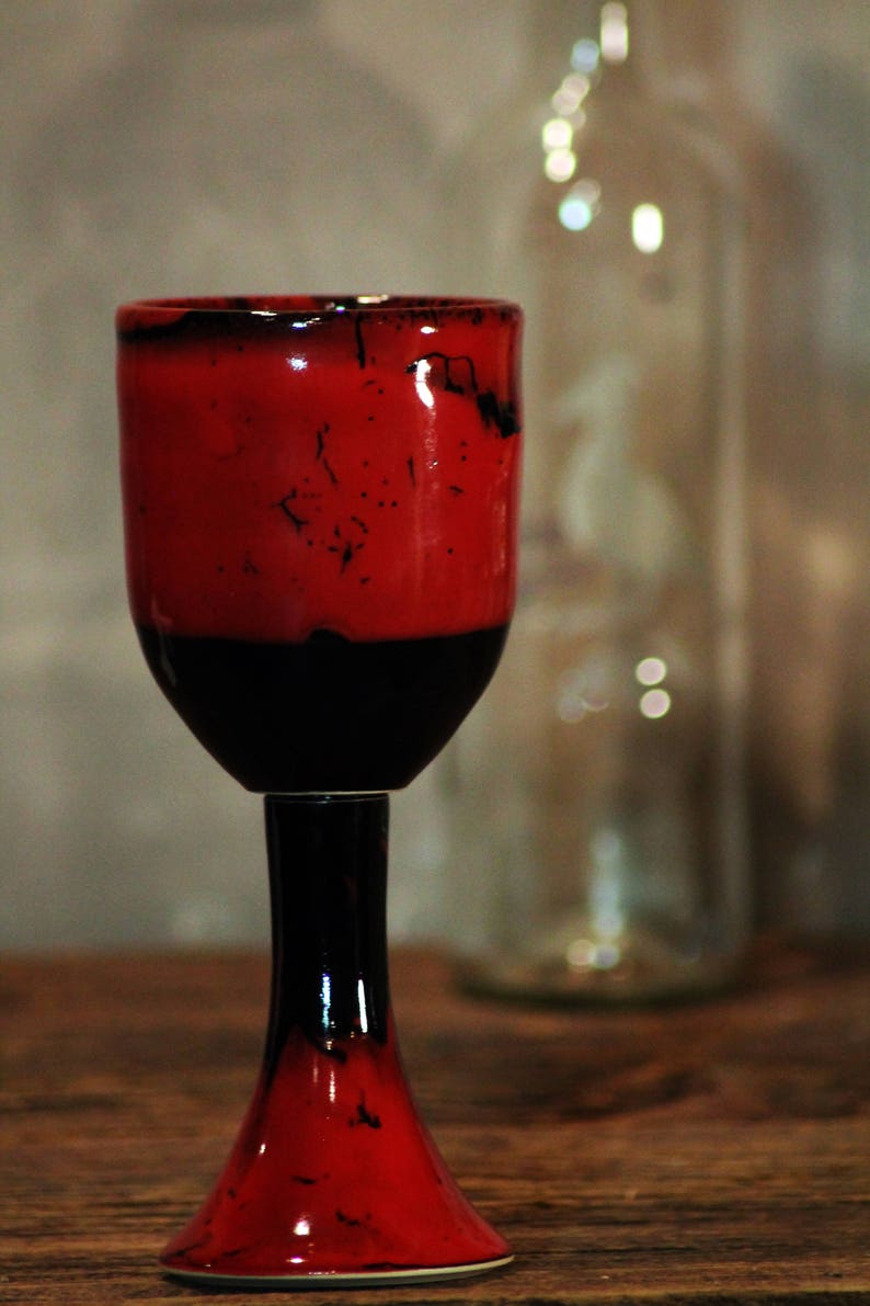 Saigon Red Stoneware Wine Goblets Pottery Handthrown Black image 4